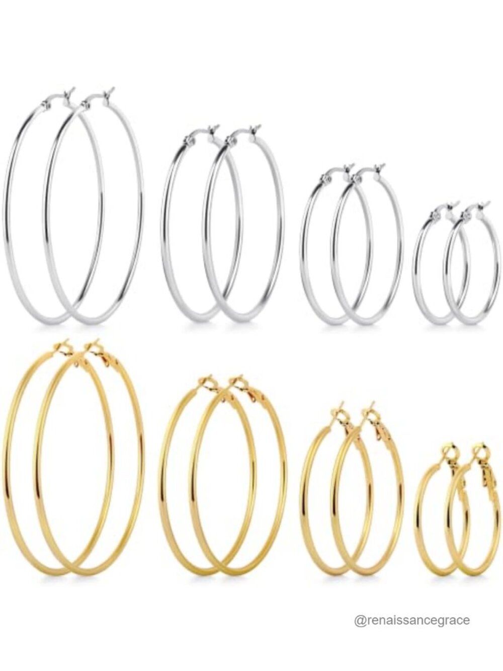 8 Pairs Gold Plated & Silver Hoop Earrings Set, Hypoallergenic Stainless Steel